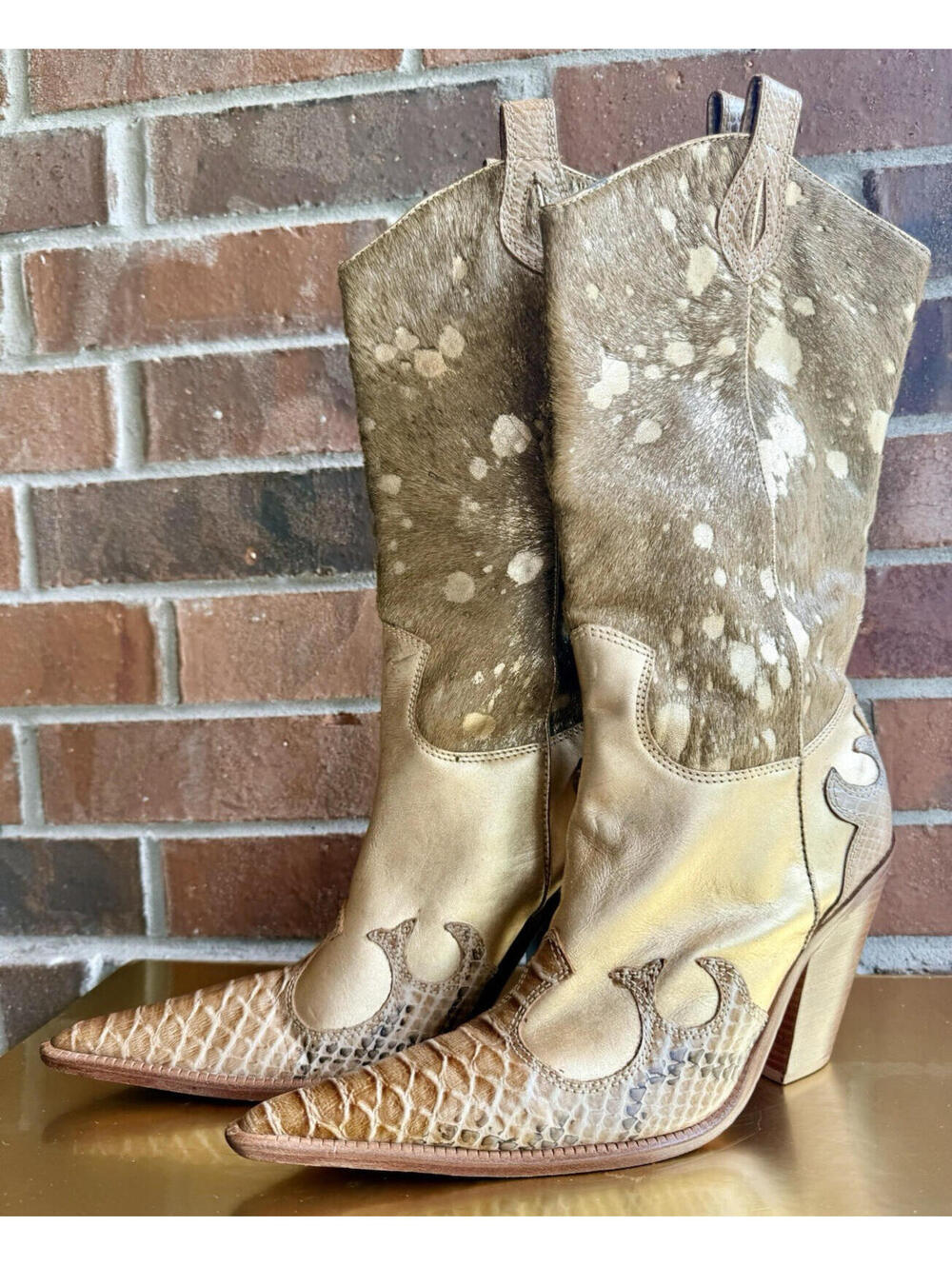 Para Raio Gold Leather Brazilian Cowgirl Boots Women’s Size 9 Pointed Toe Wester
